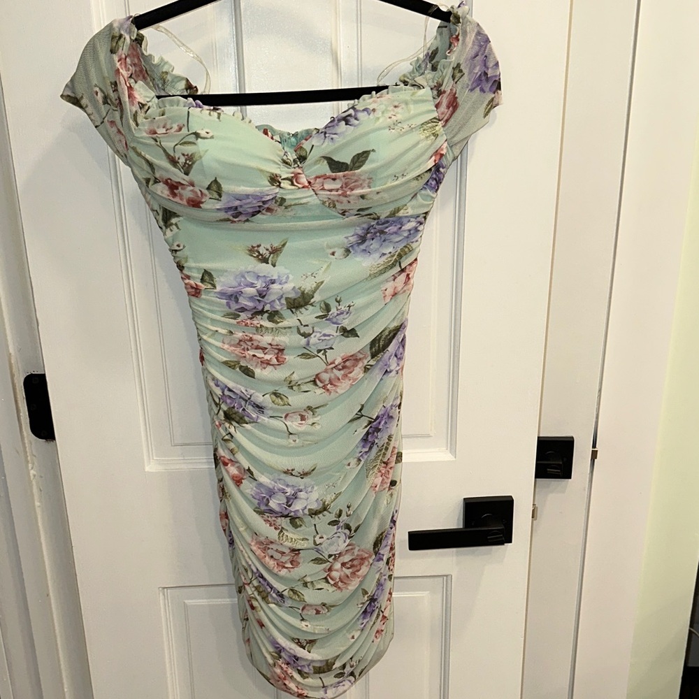 Windsor Mint Floral Ruched Mini Dress